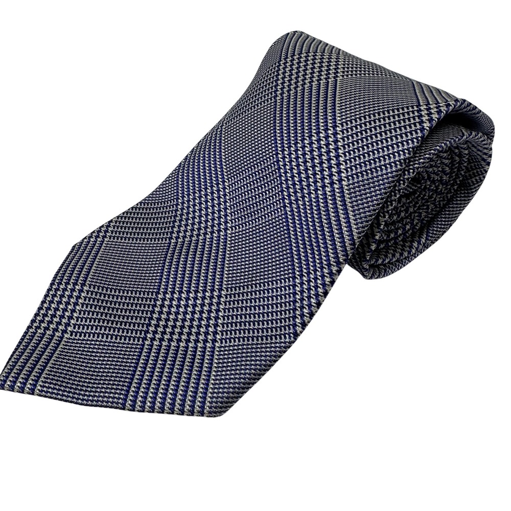 Brooks Brothers Makers Blue Glen Plaid Silk Tie Woven in England Made in USA